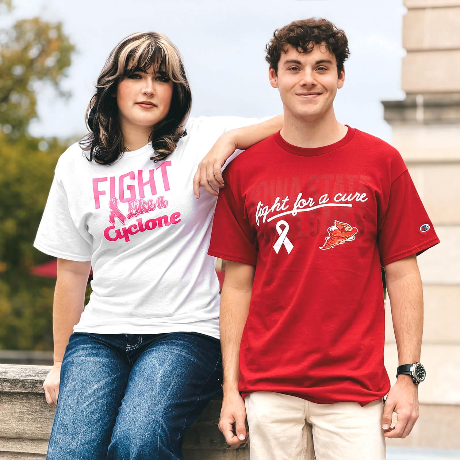 Cyclones wearing the Iowa State University Breast Cancer Awareness Tees